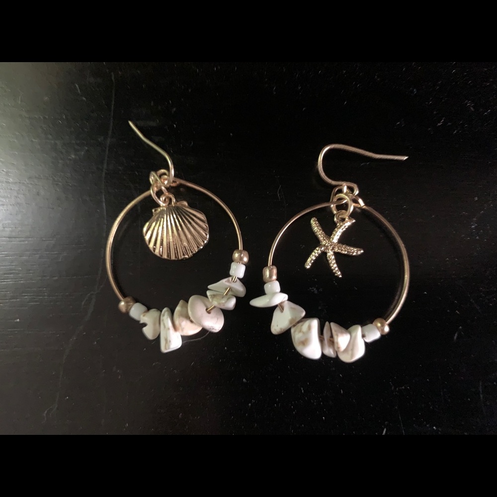 Seashell Gold Beaded Hoop Earrings - Picture 2 of 2